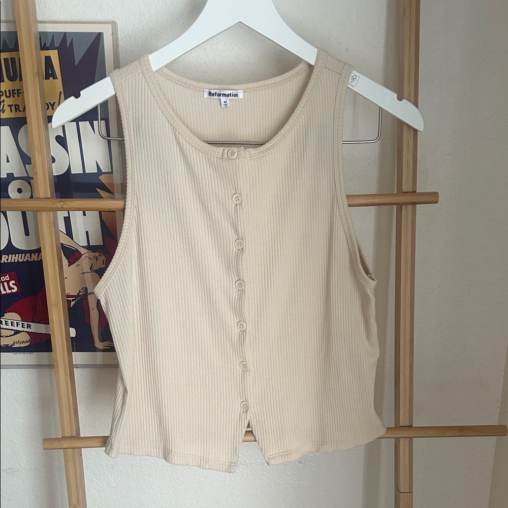 Reformation Ribbed Tencel Button Front Tank- M